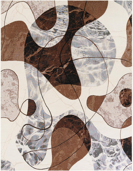 Brown and White 8' x 10' Outdoor Modern Rectangle Rug