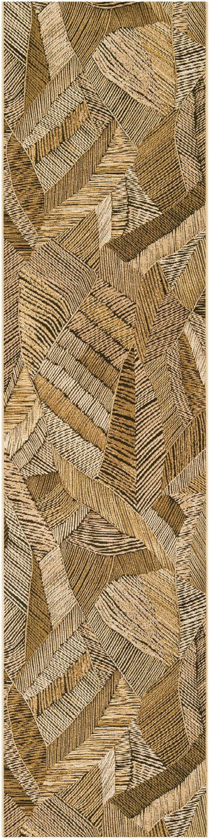 Brown and Beige 3' x 10' Outdoor Botanical Runner Rug