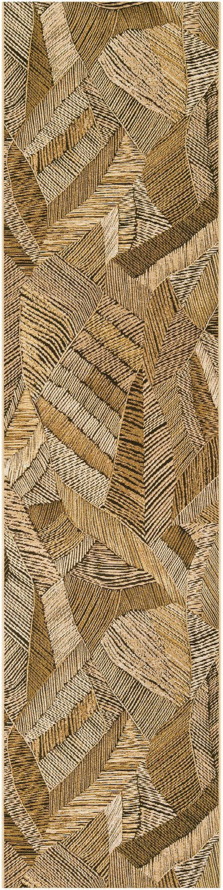 Brown and Beige 3' x 10' Outdoor Botanical Runner Rug