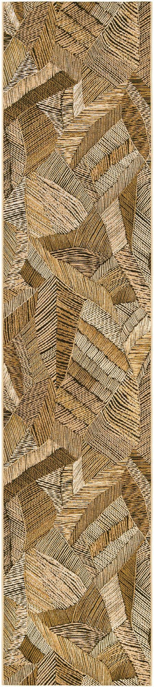 Brown and Beige 2' 7 x 12' Outdoor Botanical Runner Area Rug Weather Resistant for Patio, Deck, Terrace, Balcony, Porch Polypropylene Garden Floral Tropical Carpet for Sale at Rug Engine