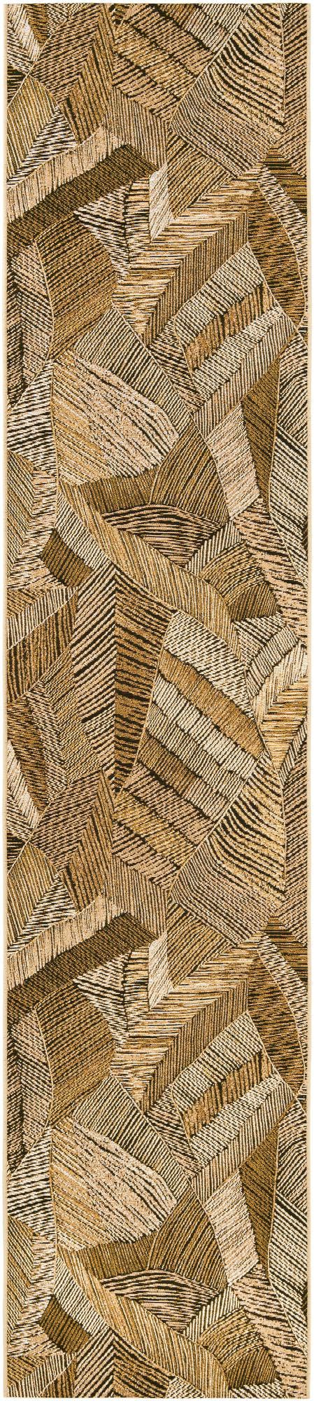 Brown and Beige 2' 7 x 12' Outdoor Botanical Runner Area Rug Weather Resistant for Patio, Deck, Terrace, Balcony, Porch Polypropylene Garden Floral Tropical Carpet for Sale at Rug Engine