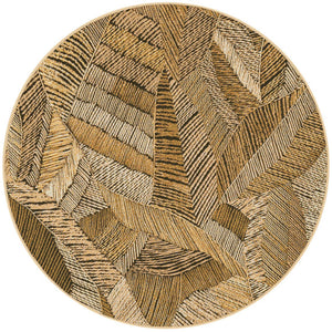 Brown and Beige 4' 1 x 4' 1 Outdoor Botanical Round Rug