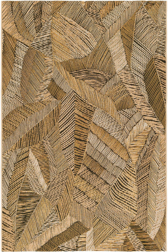 Brown and Beige 4' 1 x 6' 1 Outdoor Botanical Rectangle Area Rug Weather Resistant for Patio, Deck, Terrace, Balcony, Porch Polypropylene Garden Floral Tropical Carpet for Sale at Rug Engine