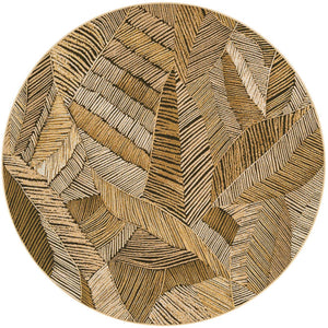 Brown and Beige 5' 1 x 5' 1 Outdoor Botanical Round Area Rug Weather Resistant for Patio, Deck, Terrace, Balcony, Porch Polypropylene Garden Floral Tropical Carpet for Sale at Rug Engine