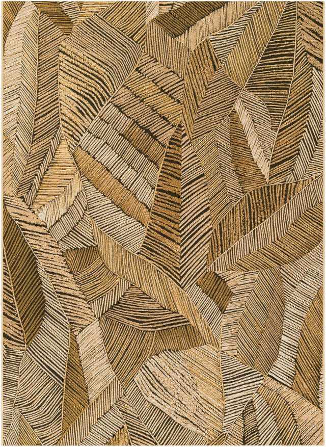 Brown and Beige 5' 1 x 7' 1 Outdoor Botanical Rectangle Area Rug Weather Resistant for Patio, Deck, Terrace, Balcony, Porch Polypropylene Garden Floral Tropical Carpet for Sale at Rug Engine