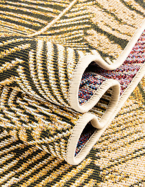 Brown and Beige 5' 1 x 7' 1 Outdoor Botanical Rectangle Area Rug Weather Resistant for Patio, Deck, Terrace, Balcony, Porch Polypropylene Garden Floral Tropical Carpet for Sale at Rug Engine