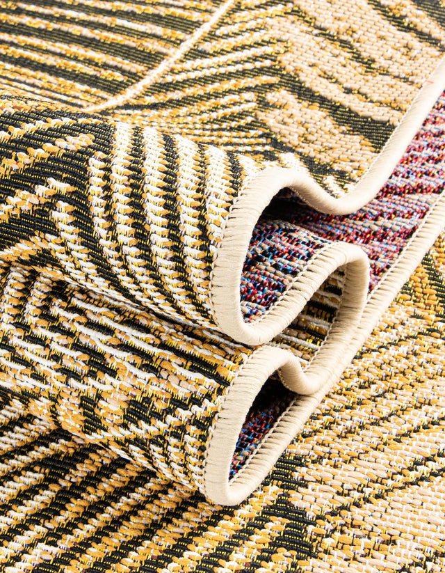 Brown and Beige 5' 1 x 7' 1 Outdoor Botanical Rectangle Area Rug Weather Resistant for Patio, Deck, Terrace, Balcony, Porch Polypropylene Garden Floral Tropical Carpet for Sale at Rug Engine