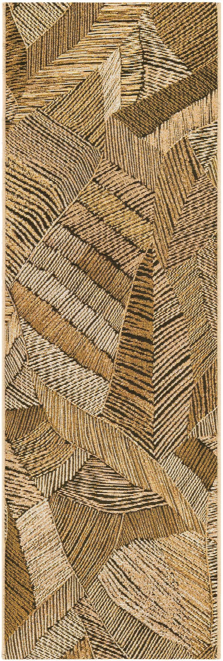 Brown and Beige 2' x 6' 1 Outdoor Botanical Runner Rug