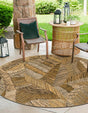 Brown and Beige 3' 1 x 3' 1 Outdoor Botanical Round Rug