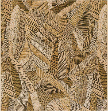 Brown and Beige 8' x 8' Outdoor Botanical Square Rug