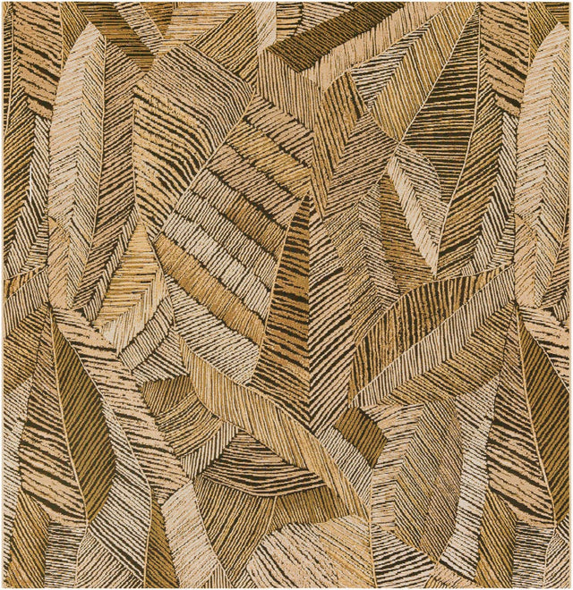 Brown and Beige 8' x 8' Outdoor Botanical Square Rug