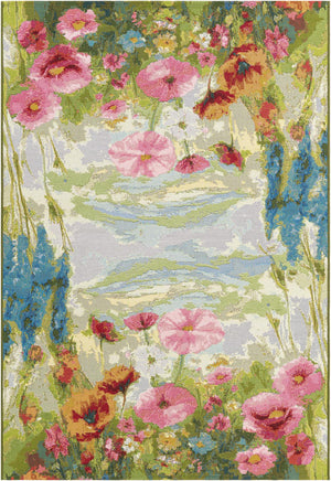 Multicolor 4' 1 x 6' 1 Outdoor Botanical Rectangle Area Rug Weather Resistant for Patio, Deck, Terrace, Balcony, Porch Polypropylene Garden Floral Tropical Carpet for Sale at Rug Engine
