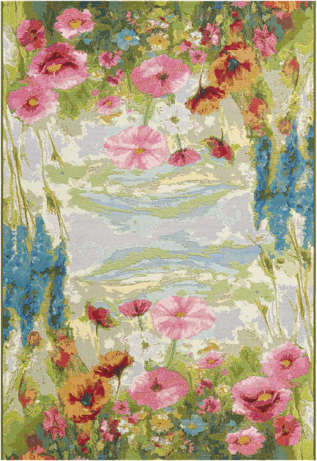 Multicolor 4' 1 x 6' 1 Outdoor Botanical Rectangle Area Rug Weather Resistant for Patio, Deck, Terrace, Balcony, Porch Polypropylene Garden Floral Tropical Carpet for Sale at Rug Engine
