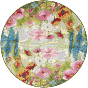 Multicolor 5' 1 x 5' 1 Outdoor Botanical Round Area Rug Weather Resistant for Patio, Deck, Terrace, Balcony, Porch Polypropylene Garden Floral Tropical Carpet for Sale at Rug Engine