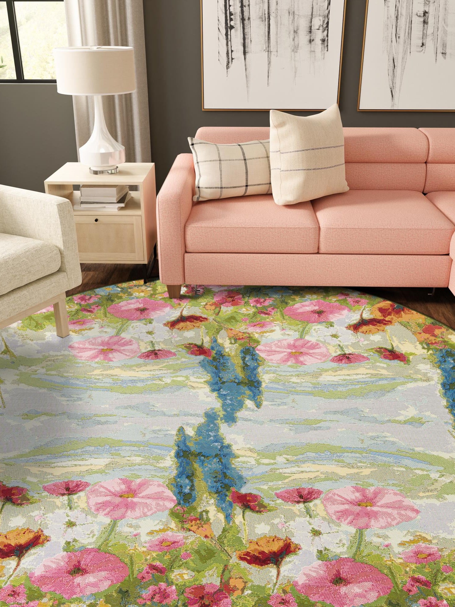 Multicolor 8' x 8' Outdoor Botanical Round Area Rug Weather Resistant for Patio, Deck, Terrace, Balcony, Porch Polypropylene Garden Floral Tropical Carpet for Sale at Rug Engine