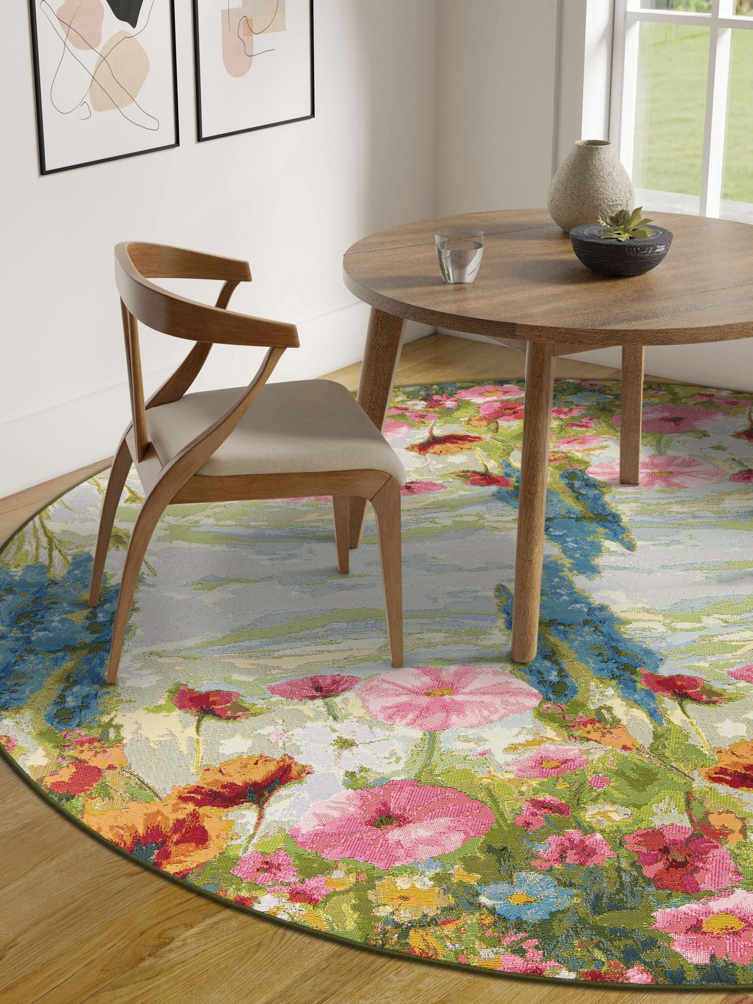 Multicolor 3' 1 x 3' 1 Outdoor Botanical Round Area Rug Weather Resistant for Patio, Deck, Terrace, Balcony, Porch Polypropylene Garden Floral Tropical Carpet for Sale at Rug Engine