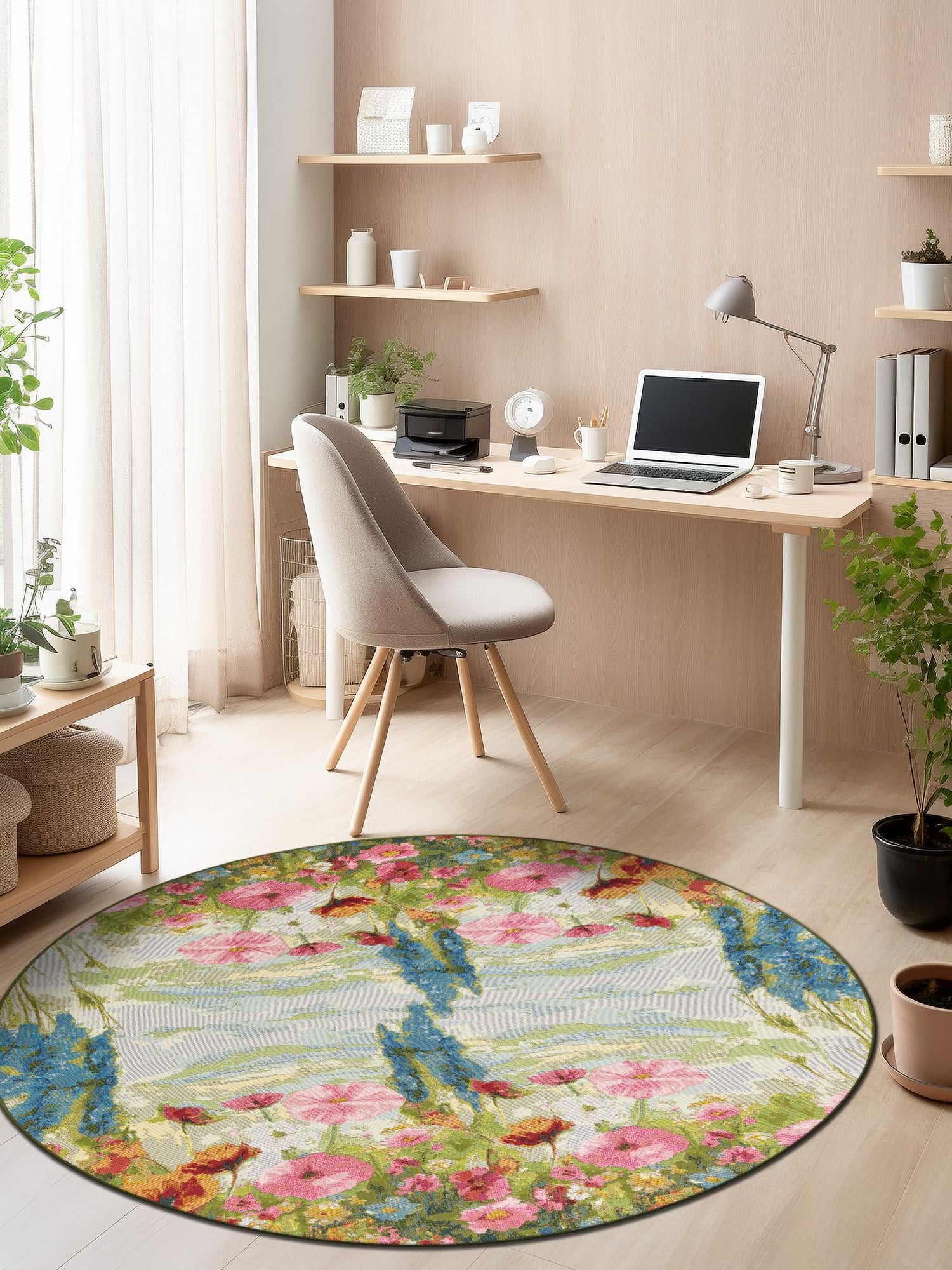 Multicolor 4' 1 x 4' 1 Outdoor Botanical Round Area Rug Weather Resistant for Patio, Deck, Terrace, Balcony, Porch Polypropylene Garden Floral Tropical Carpet for Sale at Rug Engine