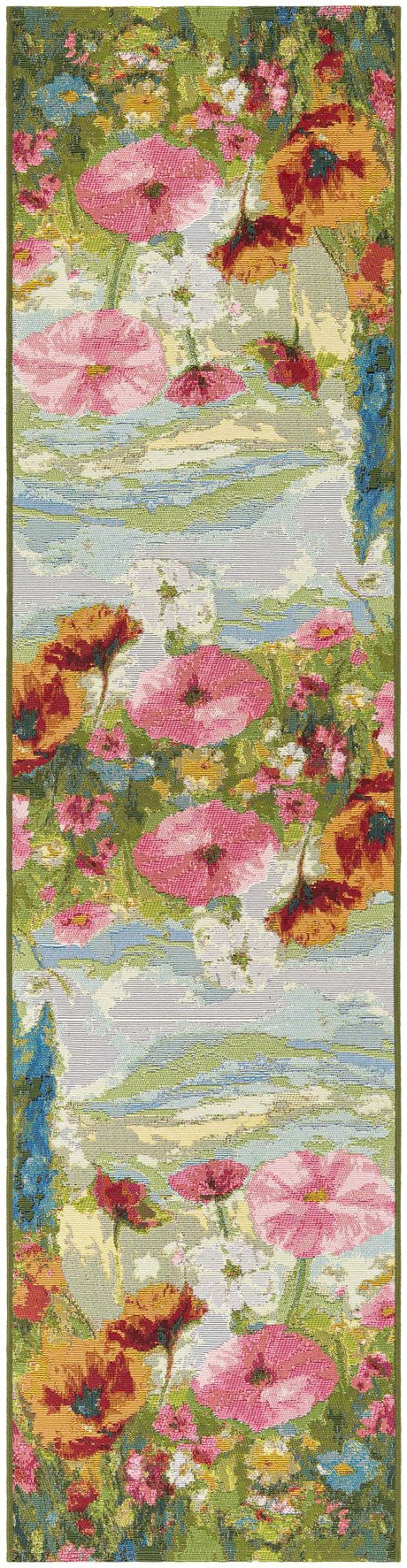 Multicolor 2' x 8' Outdoor Botanical Runner Rug