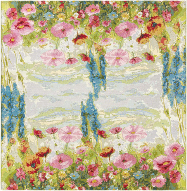 Multicolor 8' x 8' Outdoor Botanical Square Area Rug Weather Resistant for Patio, Deck, Terrace, Balcony, Porch Polypropylene Garden Floral Tropical Carpet for Sale at Rug Engine