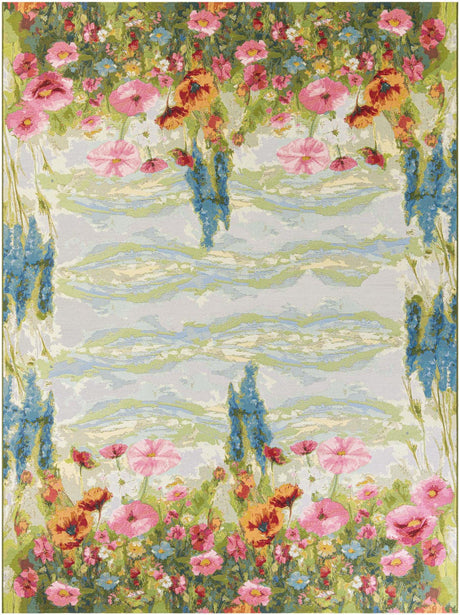 Multicolor 9' x 12' Outdoor Botanical Rectangle Rug