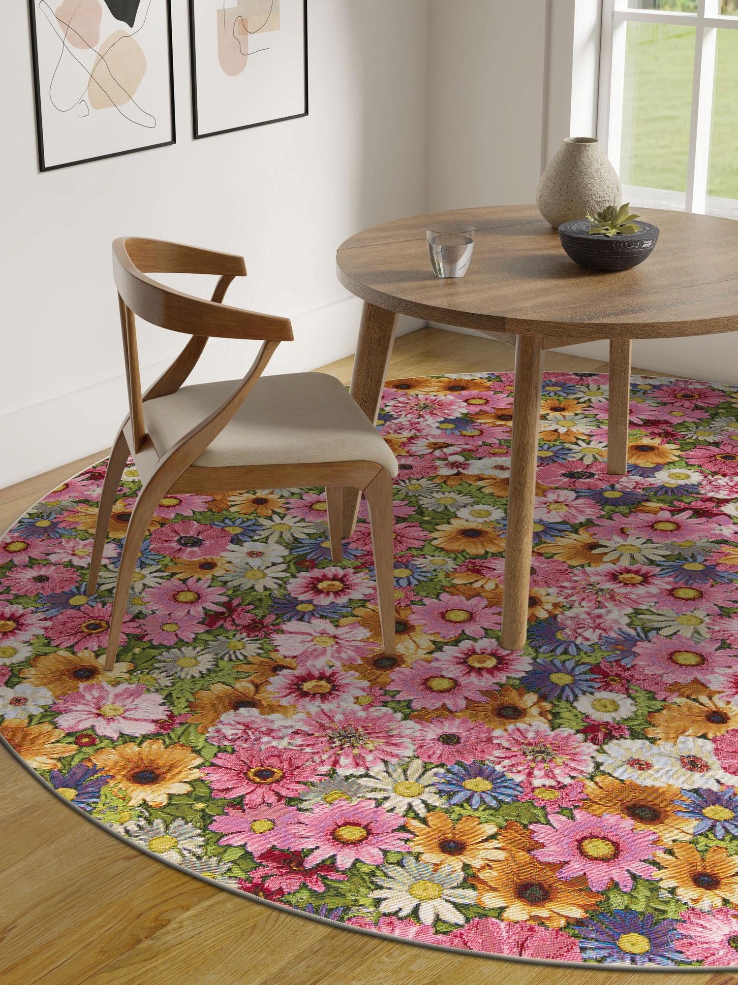 Multicolor 4' 1 x 4' 1 Outdoor Botanical Round Area Rug Weather Resistant for Patio, Deck, Terrace, Balcony, Porch Polypropylene Garden Floral Tropical Carpet for Sale at Rug Engine