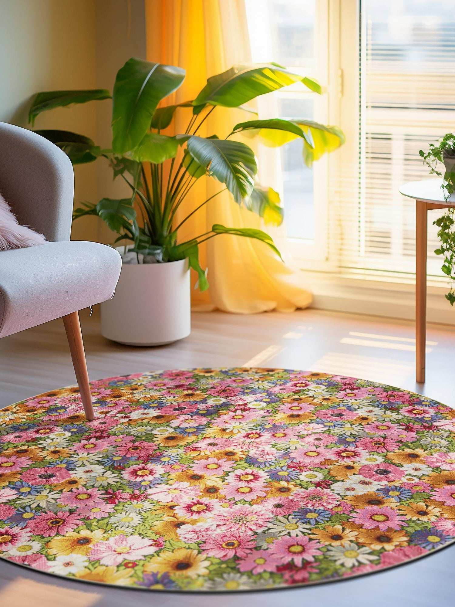 Multicolor 6' 1 x 6' 1 Outdoor Botanical Round Area Rug Weather Resistant for Patio, Deck, Terrace, Balcony, Porch Polypropylene Garden Floral Tropical Carpet for Sale at Rug Engine