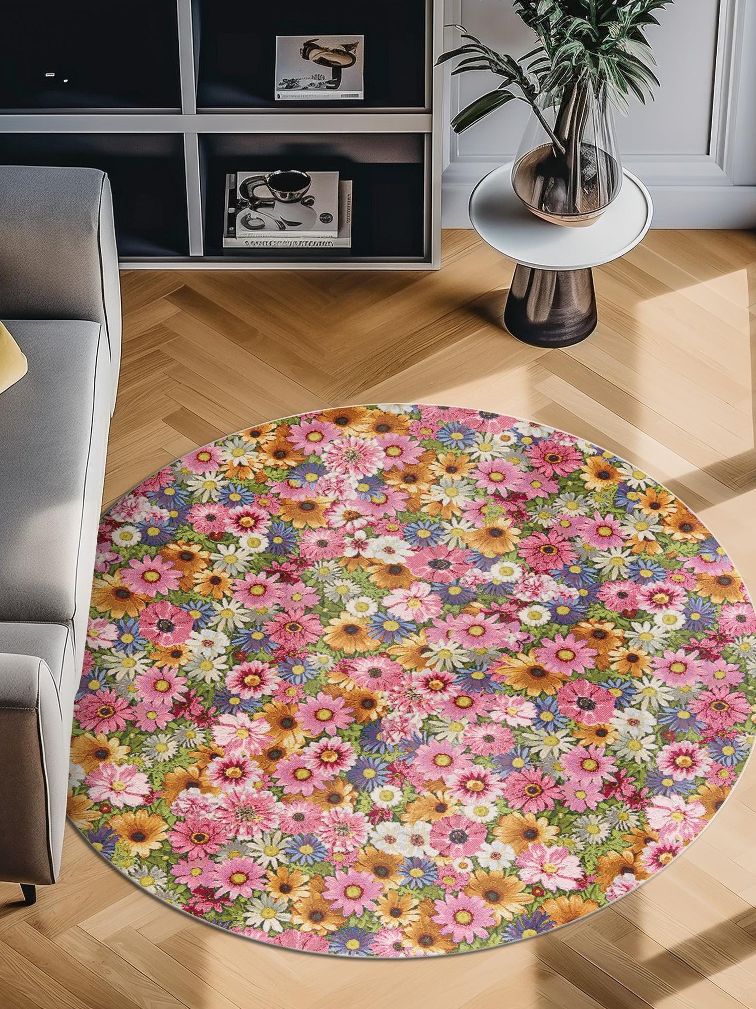 Multicolor 6' 1 x 6' 1 Outdoor Botanical Round Area Rug Weather Resistant for Patio, Deck, Terrace, Balcony, Porch Polypropylene Garden Floral Tropical Carpet for Sale at Rug Engine