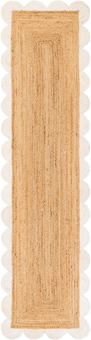 Natural and Ivory 3' x 10' Scallop Braided Jute Runner Rug