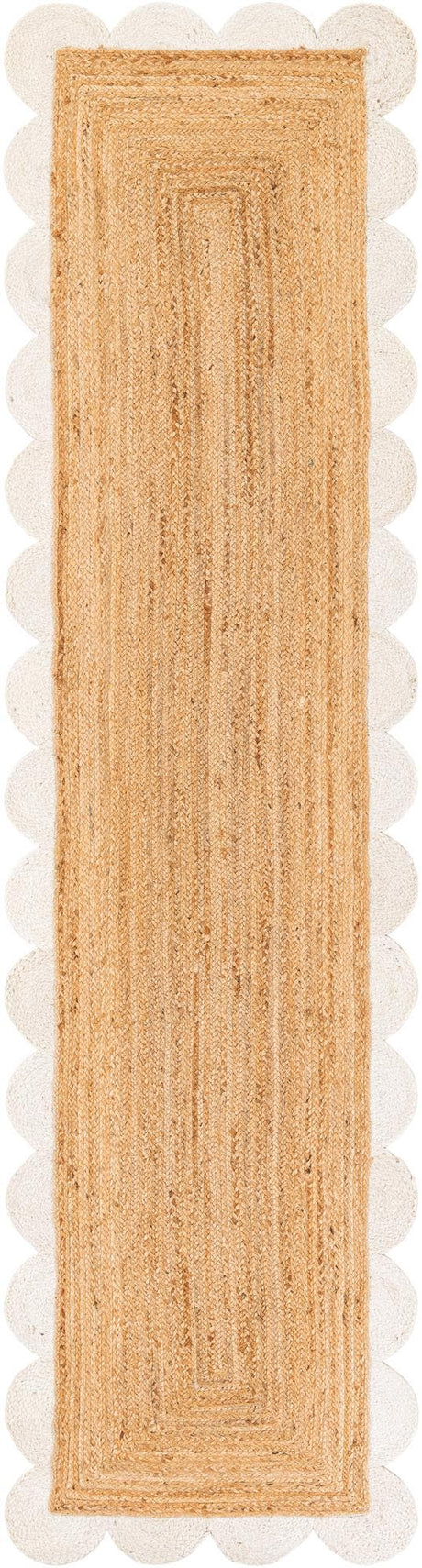 Natural and Ivory 3' x 10' Scallop Braided Jute Runner Rug