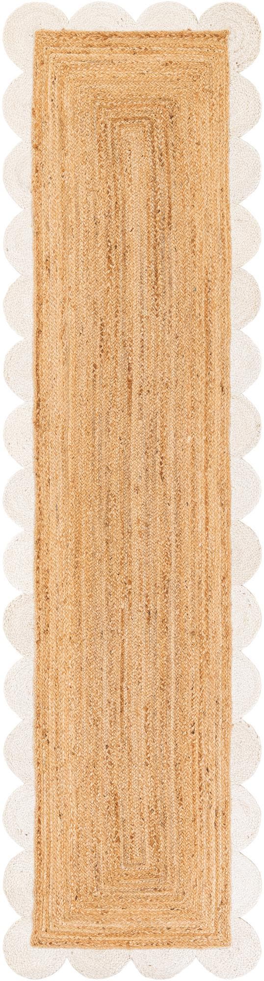 Natural and Ivory 3' x 10' Scallop Braided Jute Runner Rug