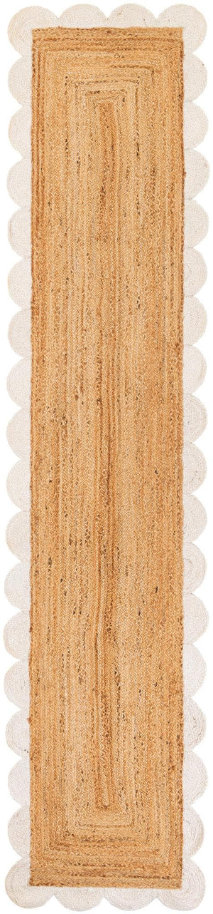 Natural and Ivory 3' x 12' Scallop Braided Jute Runner Rug