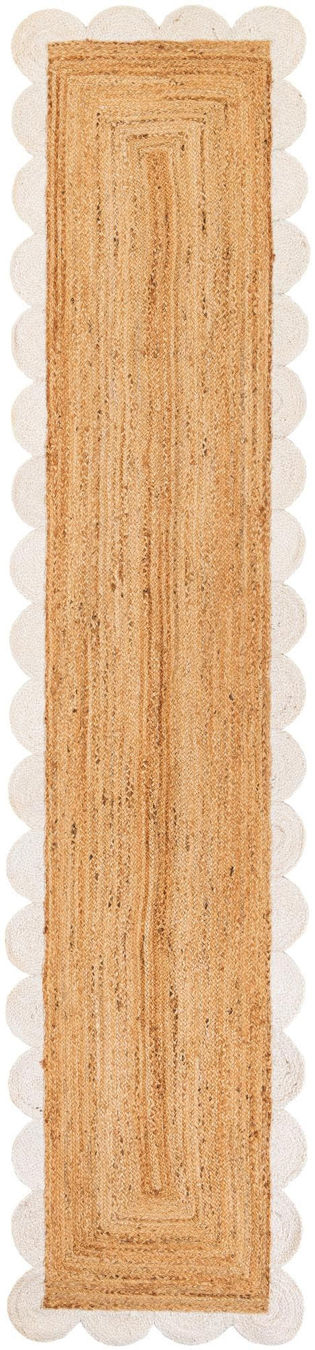 Natural and Ivory 3' x 12' Scallop Braided Jute Runner Rug