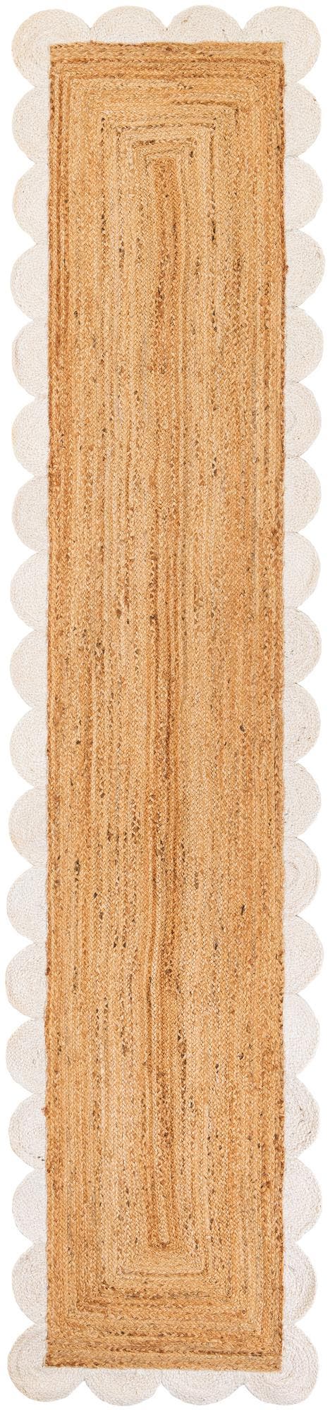 Natural and Ivory 3' x 12' Scallop Braided Jute Runner Rug