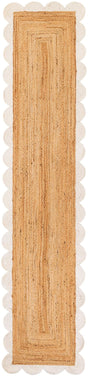 Natural and Ivory 3' x 12' Scallop Braided Jute Runner Rug