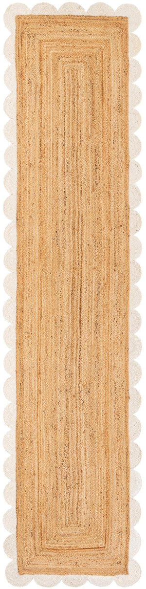 Natural and Ivory 3' 3 x 14' 1 Scallop Braided Jute Runner Rug