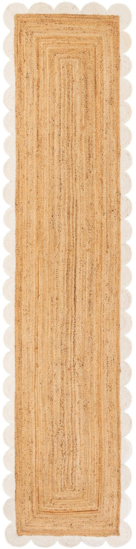 Natural and Ivory 3' 3 x 14' 1 Scallop Braided Jute Runner Rug