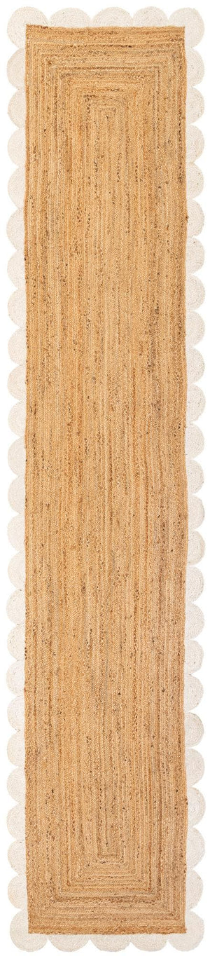 Natural and Ivory 3' 3 x 16' 1 Scallop Braided Jute Runner Rug