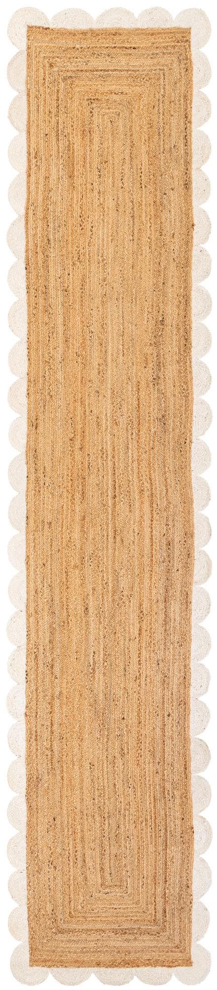 Natural and Ivory 3' 3 x 16' 1 Scallop Braided Jute Runner Rug
