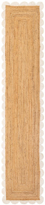 Natural and Ivory 3' 3 x 16' 1 Scallop Braided Jute Runner Rug