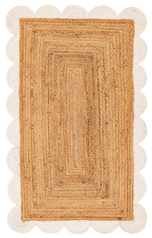 Natural and Ivory 3' 1 x 5' 1 Scallop Braided Jute Rectangle Rug