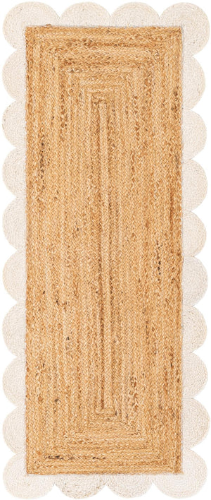 Natural and Ivory 2' x 5' 1 Scallop Braided Jute Runner Rug