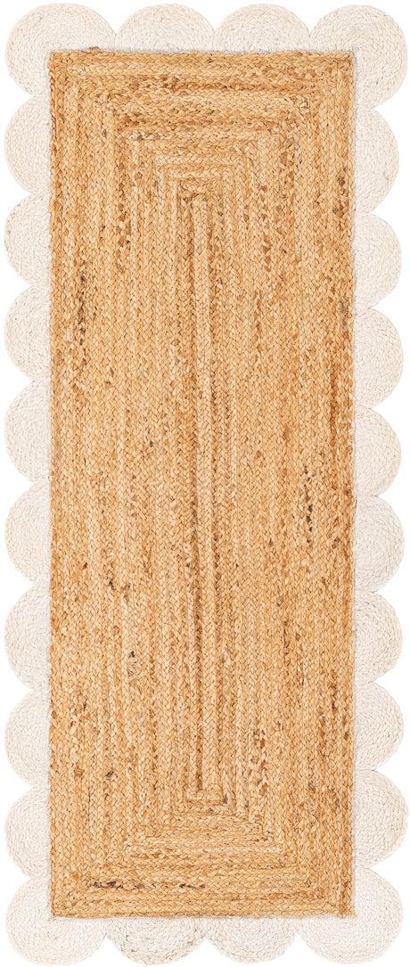 Natural and Ivory 2' x 5' 1 Scallop Braided Jute Runner Rug