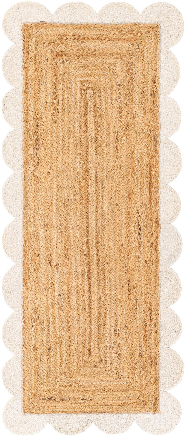 Natural and Ivory 2' x 5' 1 Scallop Braided Jute Runner Rug