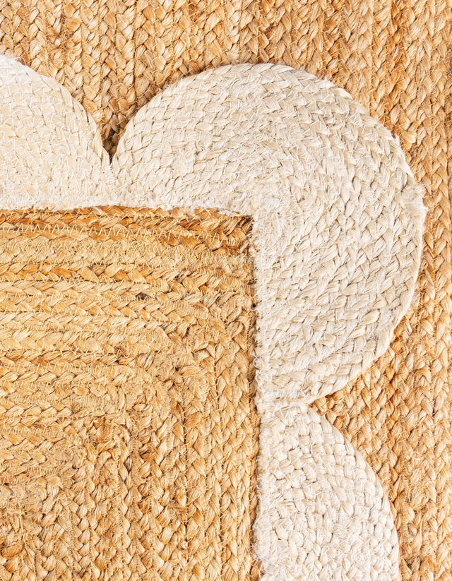 Natural and Ivory 2' x 8' Scallop Braided Jute Runner Rug