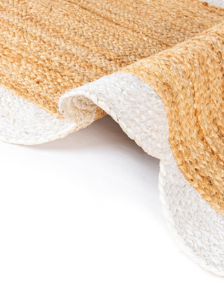 Natural and Ivory 2' x 6' 1 Scallop Braided Jute Runner Area Rug Eco Friendly 100% Jute All Natural Durable Carpet for Affordable Unique Home Interiors for Sale at Rug Engine