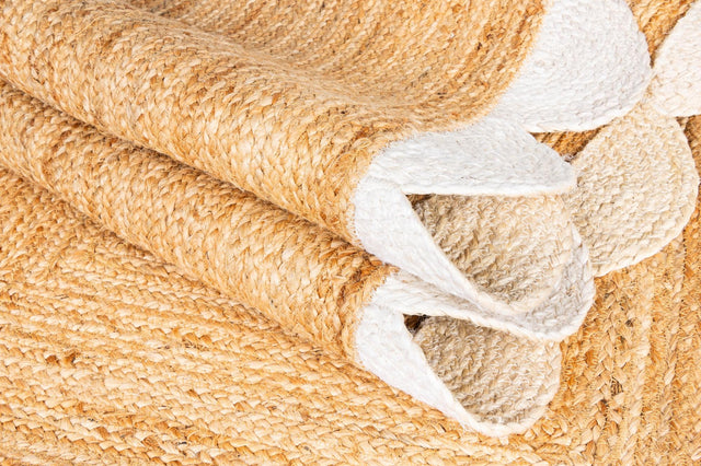 Natural and Ivory 2' x 6' 1 Scallop Braided Jute Runner Rug