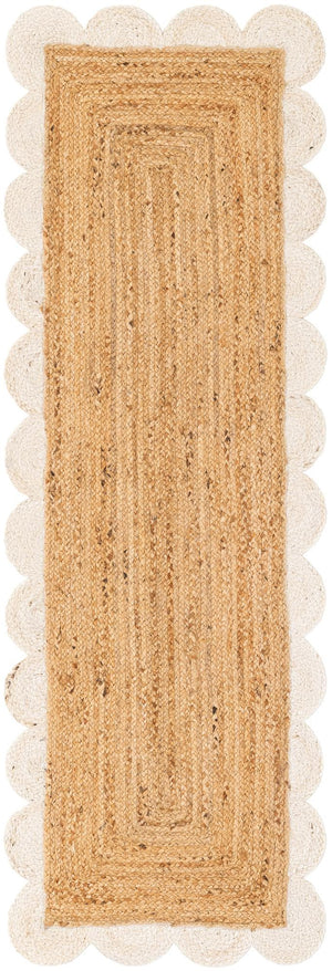 Natural and Ivory 2' x 6' 1 Scallop Braided Jute Runner Rug