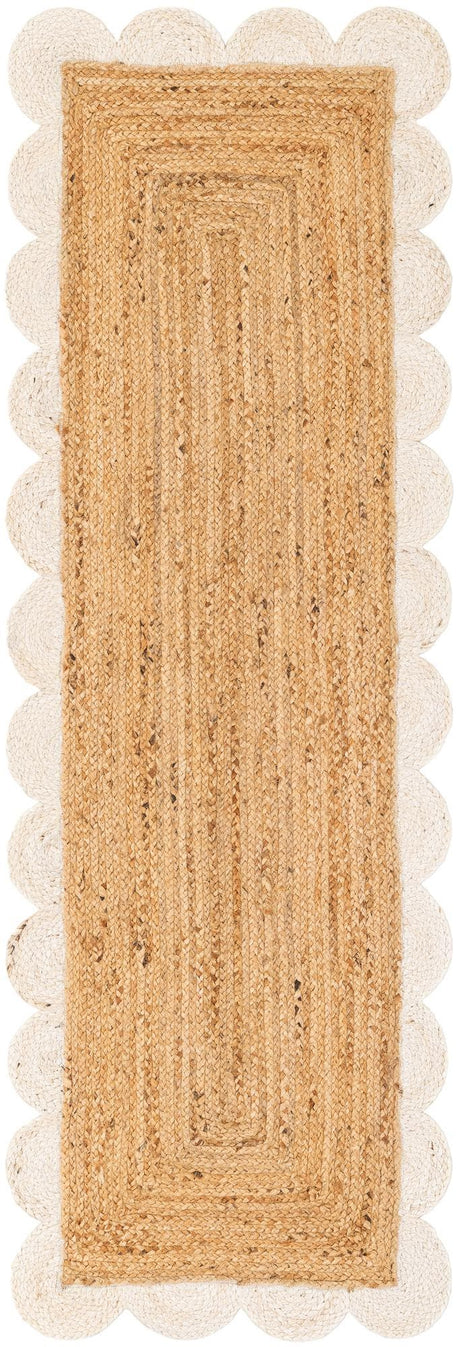 Natural and Ivory 2' x 6' 1 Scallop Braided Jute Runner Rug