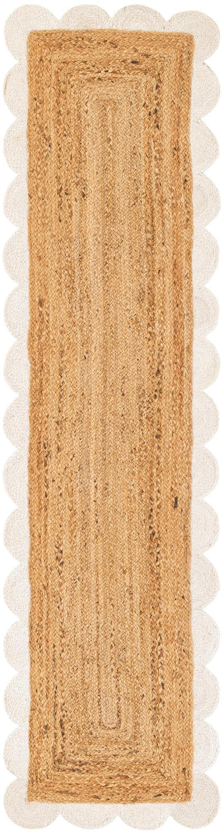 Natural and Ivory 2' x 8' Scallop Braided Jute Runner Rug
