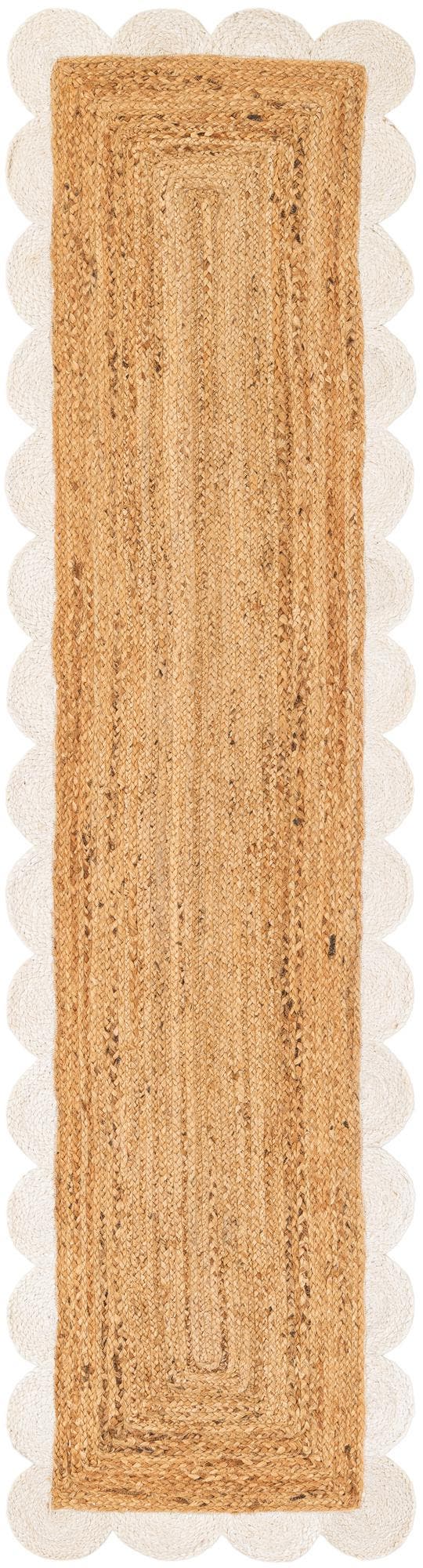 Natural and Ivory 2' x 8' Scallop Braided Jute Runner Rug
